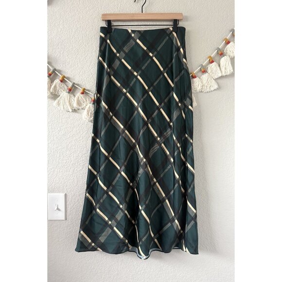 Favorite Daughter The Favorite Skirt In Juniper Plaid Green Silky Satin Academia - Picture 1 of 10